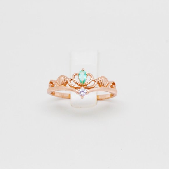 SOLD Rose Gold Vermeil Light Green Tiara Crown Ring - Picture 2 of 6